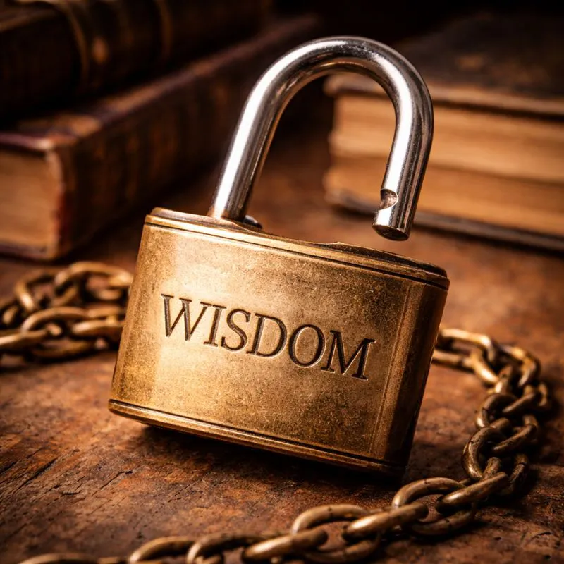 A padlock with the word "Wisdom" inscribed