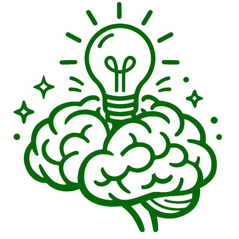 icon of a lightbulb on top of a brain