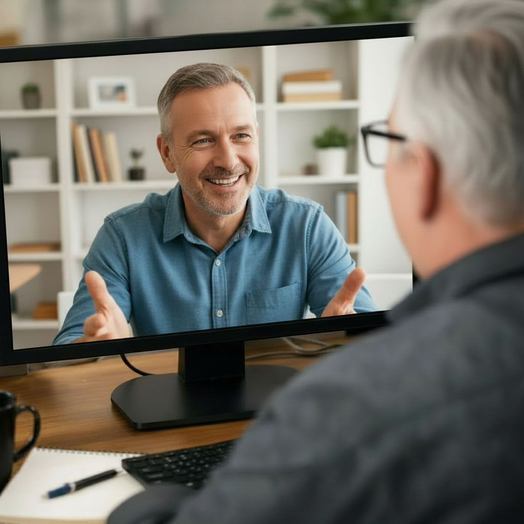 Image of John doing a one-on-one call with a fractional operator